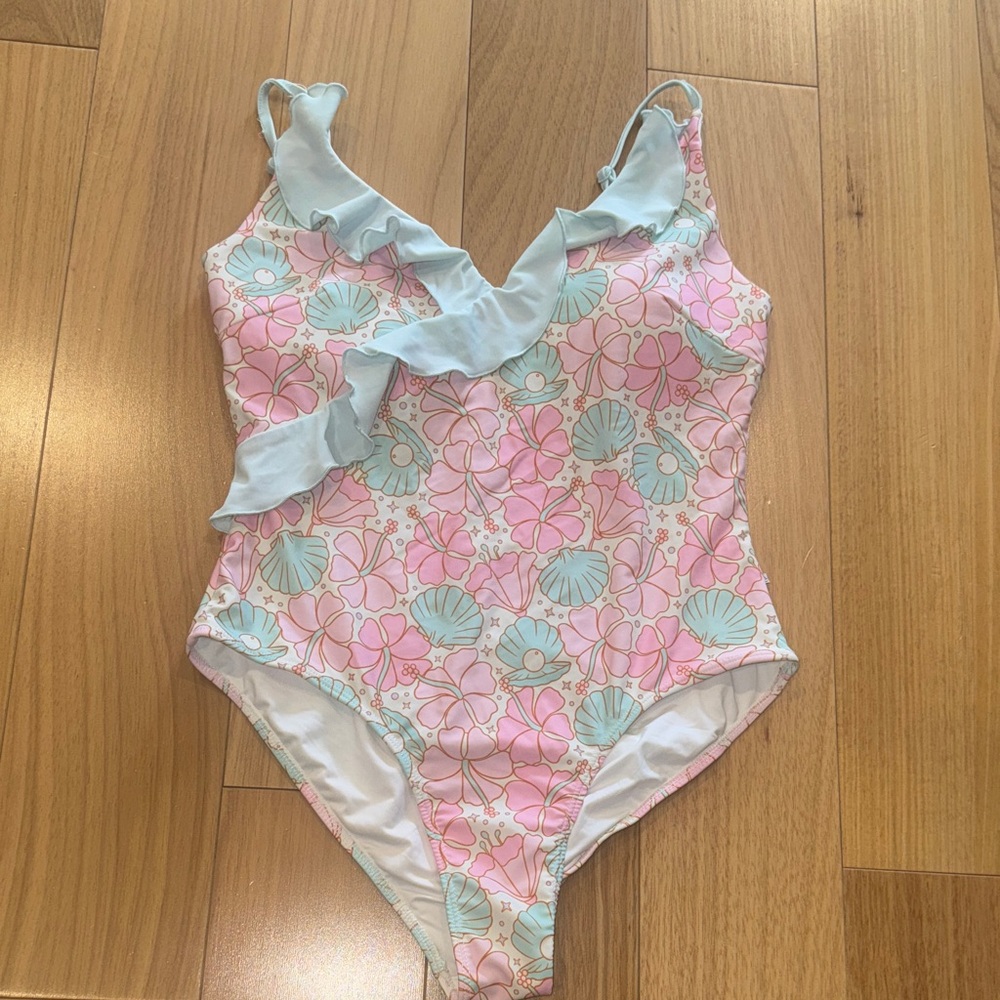 Pink & Mint Floral Ruffle One-Piece Swimsuit - Cute Beach Swim